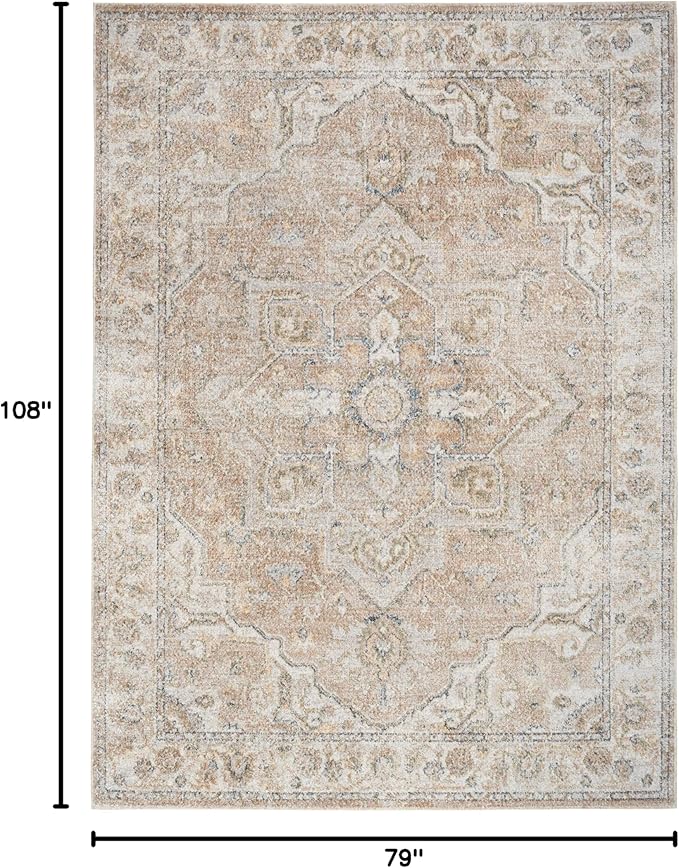 Nourison Home Astra Machine Washable Beige 6'7" x 9' Area Rug - Easy Clean, Non Shedding, Bed Room, Living Room, Dining Room, Kitchen (7' x 9')