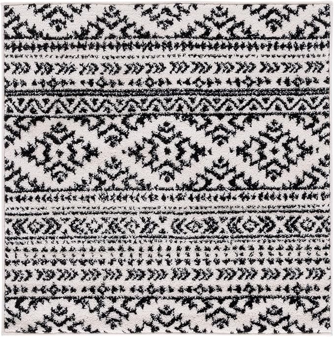 SAFAVIEH Tulum Collection Area Rug - 12' Square, Ivory & Black, Moroccan Boho Tribal Design, Non-Shedding & Easy to Clean, Ideal for Living Room, Bedroom, Dining Space (TUL272B)