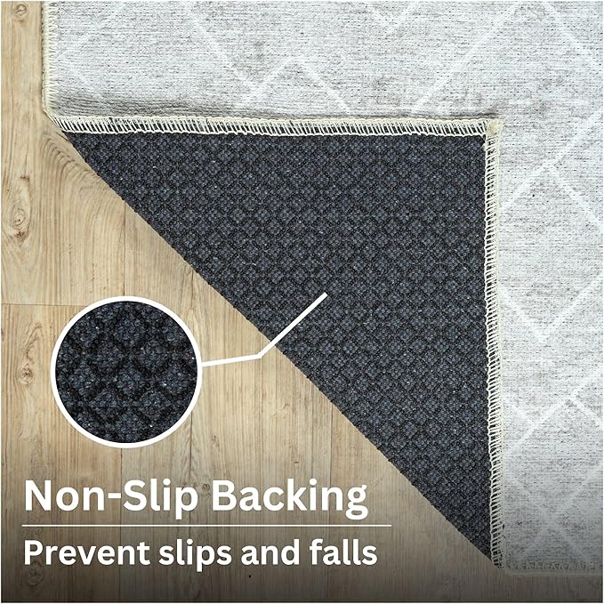Bloom Rugs Washable Non-Slip 4' x 6' Rug - Gray/Pebble Striped Area Rug for Living Room, Bedroom, Dining Room, and Kitchen - Exact Size: 4' x 6'