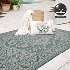 FH Home Flat Woven Outdoor Rug - Waterproof, Easy to Clean, Stain Resistant - Premium Polypropylene Yarn - Vintage - Patio, Porch, Deck, Balcony - Shiraz - Ocean - 5ft 4in x 7ft 6in