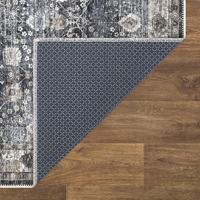 Bloom Rugs Washable Non-Slip 7 ft Runner - Black/Brown Traditional Runner for Entryway, Hallway, Bathroom, and Kitchen - Exact Size: 2.5' x 7'