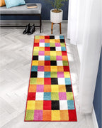 Well Woven Modern Rug Squares Multi Geometric Accent 2'3" x 7'3" Runner Entry Way Bright Kids Room Kitchen Bedroom Carpet Bathroom Soft Durable Area Rug