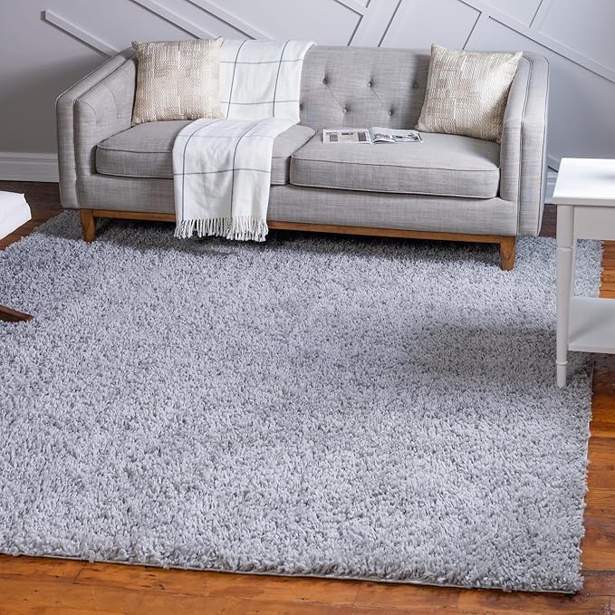 Unique Loom Davos Shag Collection Area Rug - Solid (5' 1" Square, Sterling)