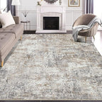 Area Rug Living Room Rugs - 9x12 Washable Large Soft Indoor Neutral Modern Abstract Low Pile Rug Carpet for Bedroom Dining Room Farmhouse Home Office - Brown/Grey/Black