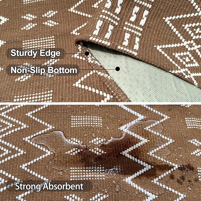 Indoor Door Mat 2x3 Washable Rug,Braided Area Rug,Front Door Mat with Non Slip Rubber Backed,Cotton Doormat for Front Entryway Bathroom Kitchen Bedroom,Brown/White
