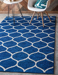 Rugs.com Lattice Frieze Collection Rug – 10' x 13' Navy Blue Medium Rug Perfect for Living Rooms, Large Dining Rooms, Open Floorplans