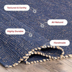 nuLOOM 3x5 Elfriede Jute & Cotton Hand Woven Area Rug, Blue, Solid Rustic Farmhouse Style, Weaved Design, Natural Fiber, For Bedroom, Living Room, Dining Room, Hallway, Office, Entryway