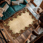 Rustic Lodge Brown Area Rug 6x8ft Pine Cone Leaf Botanical Print Home Decor Non Slip Washable Rug Pine Cones Area Rug Low Pile Thin Indoor Throw Carpet Rug for Laundry Dining Room Office