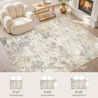 5x7 Area Rug Living Room Rugs - Washable Neutral Modern Abstract Soft Thin Large Rug Indoor Floor No Slip Rug Carpet for Bedroom Under Dining Table Home Office Decor - Golden Grey