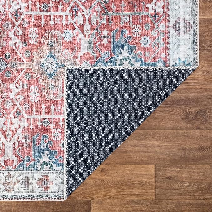 Bloom Rugs Washable Non-Slip 3' x 5' Rug - Red/Blue Traditional Area Rug for Living Room, Bedroom, Dining Room, and Kitchen - Exact Size: 3' x 5'