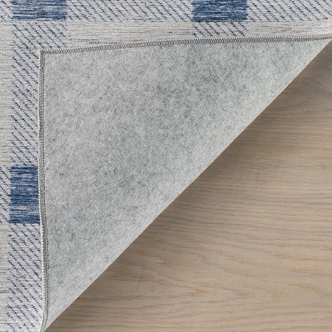 Dash & Albert Valen Plaid Blue Machine Washable Rug, Runner-2.5 X 8 Feet, Blue/White Plaid Pattern