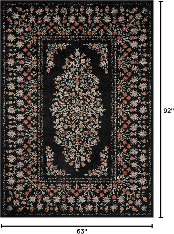 Loloi Rifle Paper Co. Laurel Collection LAU-02 Black 5'-3" x 7'-8" Area Rug
