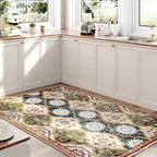 EnHomee Boho Chic 4x6 Washable Rug - Soft, Low Pile & Durable for High-Traffic Living Rooms & Bedrooms Stain Resistant, Non-Slip Easy Clean Carpet in Red&Green