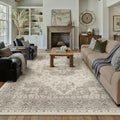 8x10 Washable Area Rug Beige Grey Vintage Distressed Large Rug for Living Room Oriental Soft Thin Indoor Retro Gray Carpet Non Slip Low Pile Floor Cover Bedroom Dining Room Office Nursery