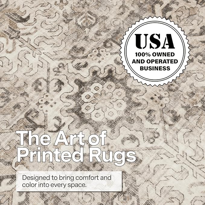 ReaLife Rugs Machine Washable Area Rug Runner - Living Room Bedroom Bathroom Kitchen Entryway Office - Padded Low Pile Stain Resistant Premium - Boho Farmhouse Vintage - Paz - Beige Gray Ivory 3'x5'