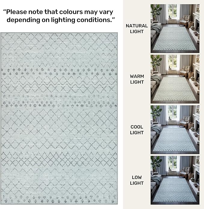 GLN Rugs Contemporary Collection - Machine Washable Area Rug, Contemporary Washable, Non Slip, Low Pile Chenille Rug, Living Room, Bedroom, Kitchen Rug (9' x 12' Gray 0166)
