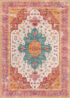 Moynesa Ultra-Thin Washable 10x14 Area Rugs for Bedroom, Pink Large Living Room Rug Non Slip, Medallion Oriental Indoor Floor Carpet for Dining Room Table Dorm Home Office Decor