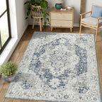 jinchan Kelda Area Rug 4x6 Washable Bedroom Rug Vintage Soft Indoor Floor Cover Retro Distressed Mat Accent Lightweight Non-Slip Thin Carpet for Kitchen Bathroom Living Room Grey
