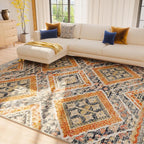 Area Rug 4x6 Rug Machine Washable Non-Slip Low Pile Print Pattern Western Rug for Living Room Bedroom Entryway Tribal Series -Orange/Brown