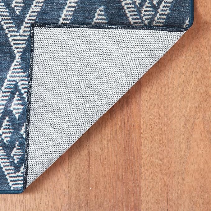 Dash & Albert Guthrie Navy Machine Washable Rug, Runner-2.5 X 8 Feet, Blue Geometric Pattern