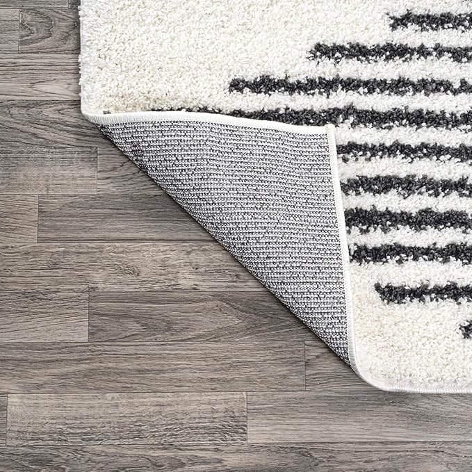 JONATHAN Y Elm Diamond Stripe Shag White/Gray Indoor Area Rug, 3x5, Geometric, Bohemian, Contemporary, Easy-Cleaning for Living Room, Bedroom, Kitchen, Pet Friendly, Non-Shedding (MOH408A-3)