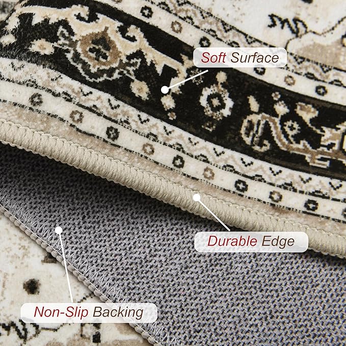 XWZO Entryway Area Rug 2x3ft — Soft Low Pile Non-Slip Door Mat for Bedroom Bathroom Kitchen Laundry, Spill Resistant Washable Small Indoor Carpet for Doorway & Entrance, Brown Beige