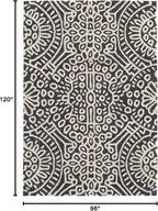 Dash & Albert Temple Charcoal Hand Micro Hooked Wool Rug, 7.5 X 9.5 Feet, Grey Geometric Pattern