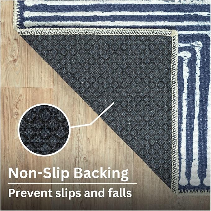 Bloom Rugs Washable Non-Slip 10x14 Rug - Blue Striped Area Rug for Living Room, Bedroom, Dining Room, and Kitchen - Exact Size: 10' x 14'