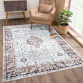Bloom Rugs Caria Washable Non-Slip 5x7 Rug - Beige/Brown Traditional Area Rug for Living Room, Bedroom, Dining Room, and Kitchen - Exact Size: 5' x 7'