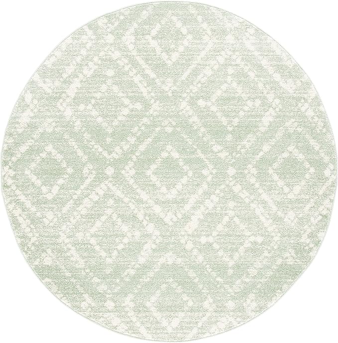 SAFAVIEH Adirondack Collection 8' Round Green/Ivory ADR131Y Modern Diamond Distressed Non-Shedding Area Rug