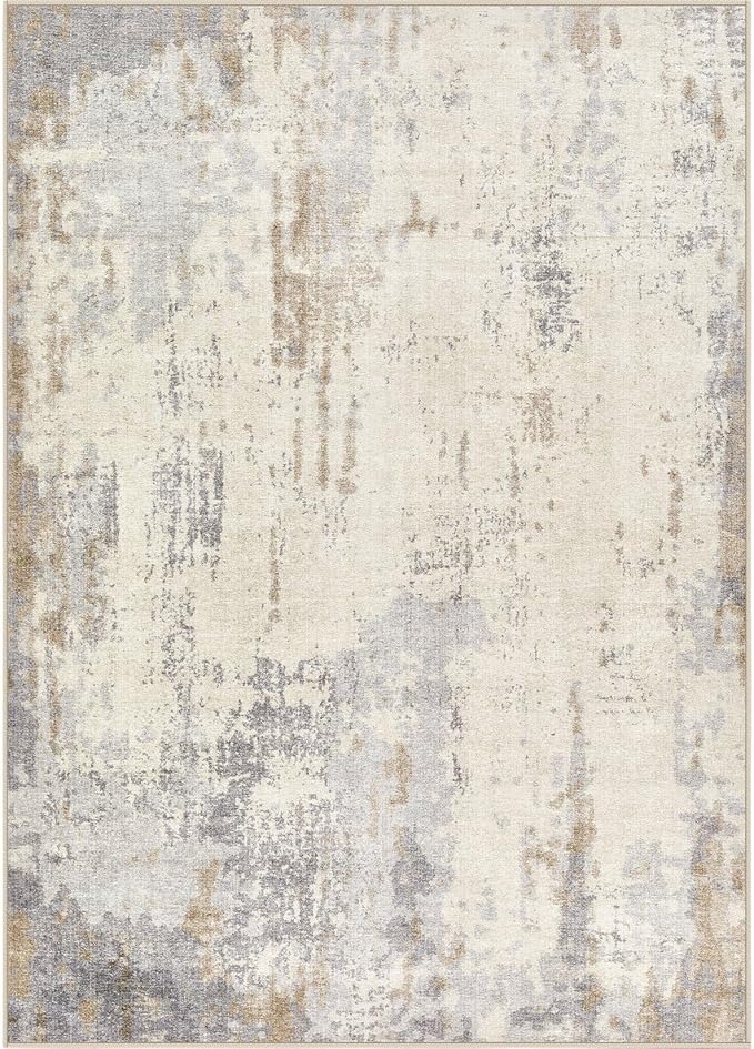 6x9 Area Rug Living Room Rugs - Washable Neutral Modern Abstract Soft Thin Rug Indoor Floor No Slip Rug Carpet for Bedroom Under Dining Table Home Office Decor - Light Brown/Gray