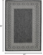 FH Home Flat Woven Outdoor Rug - Waterproof, Easy to Clean, Stain resistant - Premium Polypropylene Yarn - Bordered Moroccan - Patio, Deck,Porch,Balcony,Laundry - Accra - Charcoal - 3ft 11in x 5ft 6in