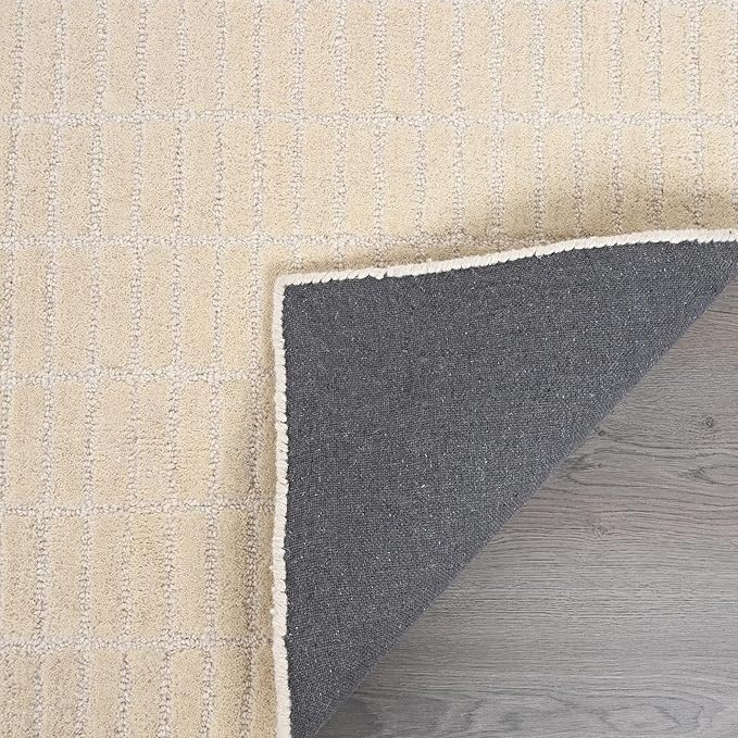 Hand-Tufted 100% Wool Area Rug – Unique Modern Geometric Grid Pattern, Soft Plush Textured Carpet for Living Room, Bedroom, Dining Room & Entryway (Beige, 2.6' x 12')
