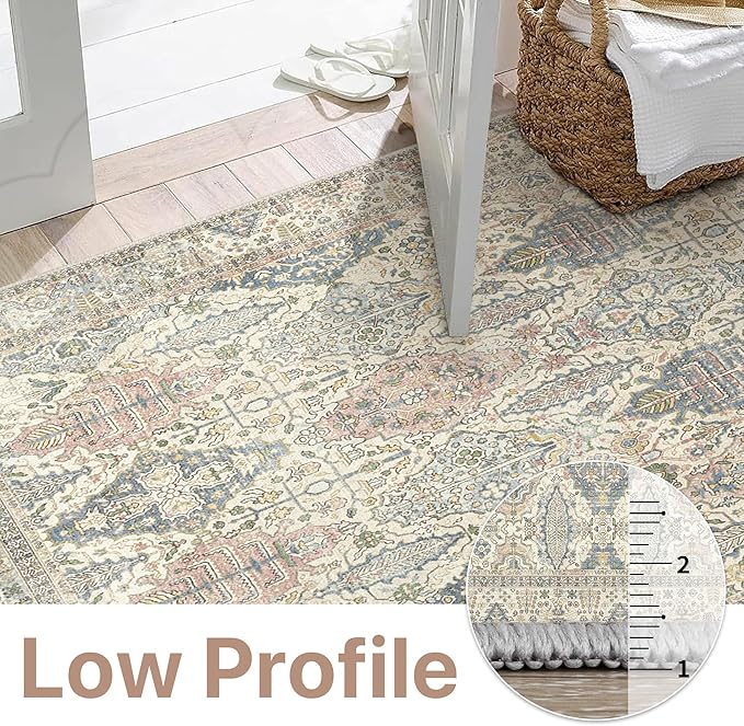 Bavni Area Rug 2X3, Small Aesthetic Entryway Rug, Non Slip Rugs for Front Door, Vintage Indoor Washable Carpet for Kitchen Bathroom, Beige Ivory