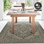 FH Home Flat Woven Outdoor Rug - Waterproof, Easy to Clean, Stain Resistant - Premium Polypropylene Yarn - Vintage - Patio, Porch, Deck, Balcony - Ankara - Charcoal - 5ft 4in x 7ft 6in