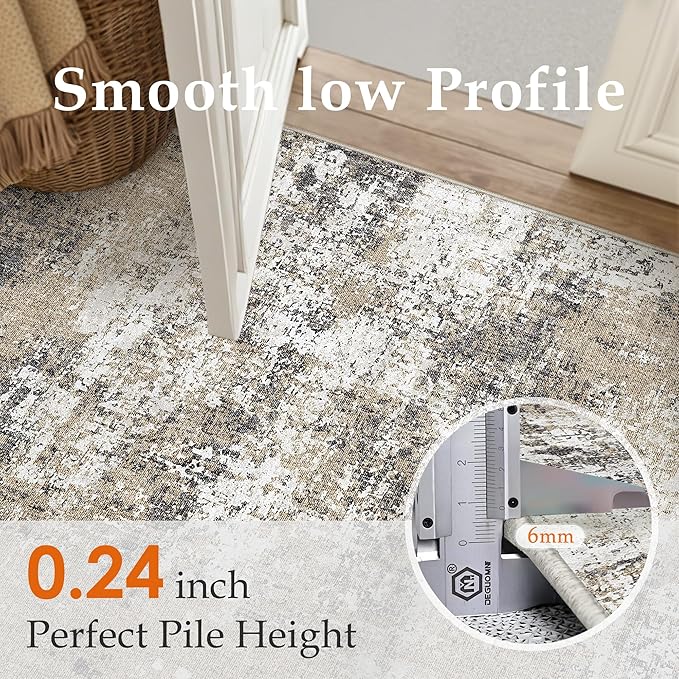 2x3 Abstract Area Rug Brown Washable Modern Entryway Carpet Non Slip Ultra Soft Neutral Low Pile Door Mat Contemporary Small Throw Rug for Bathroom Laundry Kitchen Dining Room