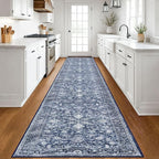 KILOCOCO Hallway Runner 3x18 Rug Runner Printed Vintage Floral Washable Kitchen Runners Non-Slip Rubber Backed Runners for Hallways Laundry Room Distressed Boho Rugs for Bedroom, Blue