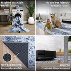 Bloom Rugs Washable Non-Slip 12 ft Runner - Gray/Blue Traditional Medallion Runner for Entryway, Hallway, Bathroom, and Kitchen - Exact Size: 2.5' x 12'