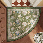 jinchan Elora Floral Corner Rug for Entryway Washable Kitchen Rug Vintage Romance Design Non Slip Quarter Circle Lightweight Low-Pile Throw Carpet for Playroom Reading Nook Nursery, 4ft Radius, Green