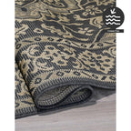 FH Home Flat Woven Outdoor Rug - Waterproof, Easy to Clean, Stain Resistant - Premium Polypropylene Yarn - Vintage - Patio, Deck,Porch,Balcony,Laundry - Ankara - Charcoal - 3ft 11 in x 5ft 6in