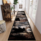 Wildlife Bear Runner Rug, 2x8ft, Vintage Wood Grain Wild Animal Black Bear Corridor Carpet, Non-Slip Washable Long Runner Rug for Farmhouse, American Country Wood Floor Entrance Rug Door Mat
