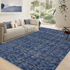 RUGSREAL Living Room Area Rug 10x13 Modern Solid Color Large Bedroom Rug with Rubber Backing Stain Resistant Low Pile Dining Room Throw Carpet Contemporary Washable Rug for Home Decor Office, Blue