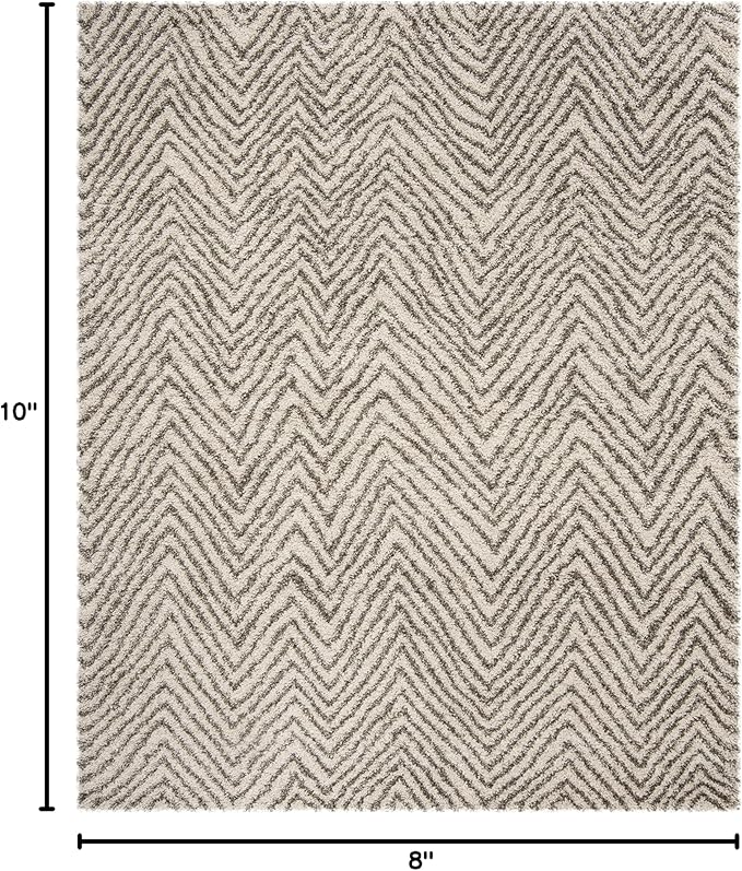 SAFAVIEH Area Rug 8x10 - Hudson Shag Collection - Large - Ivory & Grey, Chevron Pattern, Non-Shedding & Easy Cleaning, Ultra Plush Thick Pile, Ideal for Living Room, Bedroom, Dining Space (SGH375A)