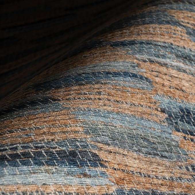 Dash & Albert Ravel Stripe Blue Machine Washable Rug, 4 X 6 Feet, Tan/Blue Stripe Pattern