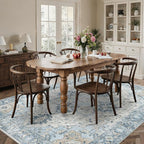 8x10 Area Rugs for Living Room, Machine Washable Non Slip Vintage Rugs, Low Pile Lightweigt Chenille Print Indoor Rug for Bedroom, Dining Room, Home Office, Blue