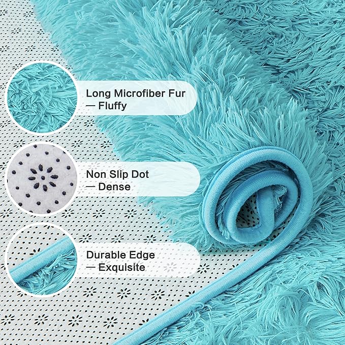 Andency 8x10 Area Rugs for Living Room, Blue Non-Slip Fluffy Soft Large Shag Bedroom Carpet, Big Indoor Thick Nursery Rug for Kids Dorm Home Decor Aesthetic