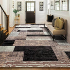 Large Area Rugs,Modern Geometric Patchwork Floor Decor for Bedroom Aesthetic Carpet, Rockwood Collection, Indoor Rugs for Living Room Dining Room Nursery Office Machine Washable Rug, 6x9 Ft Chocolate