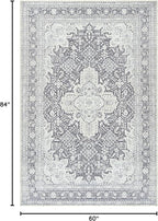 Bloom Rugs Washable Non-Slip 5' x 7' Rug - Charcoal Blue Traditional Medallion Area Rug for Living Room, Bedroom, Dining Room, and Kitchen - Exact Size: 5' x 7'