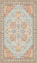 Washable Entryway Rug 3x5 | Non Slip Rug Runners for Hallways, Entryways, Kitchens, Bathrooms, Bedrooms | Ultra-Soft Flannel Carpet Kitchen Rug with Rubber Backing (Light Teal/Rust, 3x5)