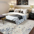 Area Rug Living Room Rugs - 7x9 Large Soft Indoor Neutral Modern Abstract Low Pile Washable Rug Carpet for Bedroom Dining Room Farmhouse Home Office - Beige Blue